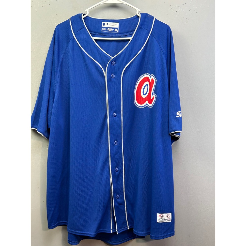 True Fan Baseball Jersey Mens 2XL Blue MLB Atlanta Braves True Fan‎ Series Mesh